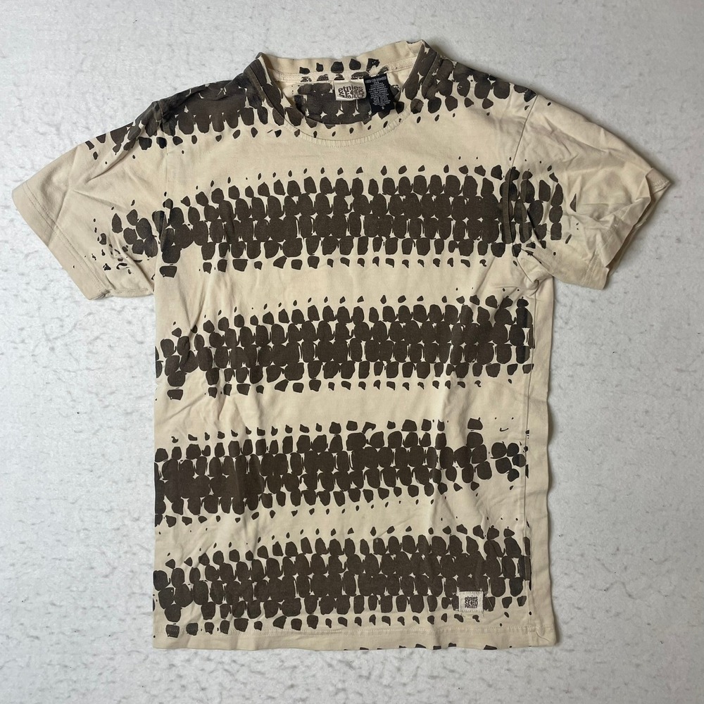 Etnies Seed Project Corn Cob Bamboo‎ Tee Shirt Tan Brown Abstract Print Size S
